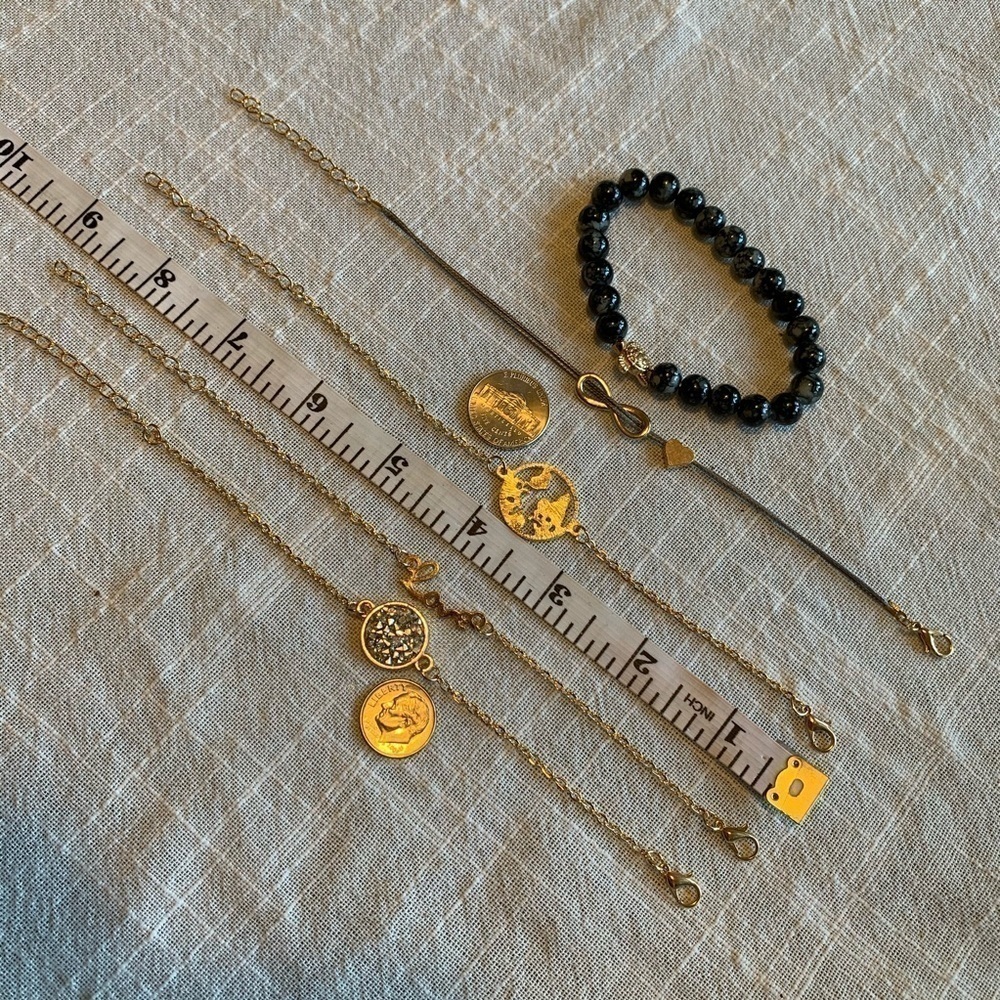 Trendy boho set of 5 chain bracelets love festival gold beaded bohemian - Picture 3 of 5